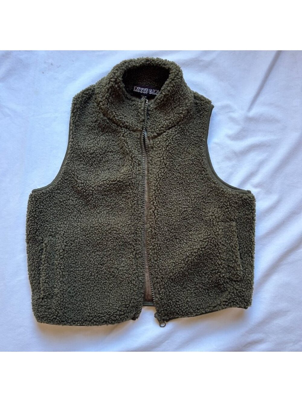Warm Olive Green Fleece Trixxi Girls Full Zip Vest Pockets